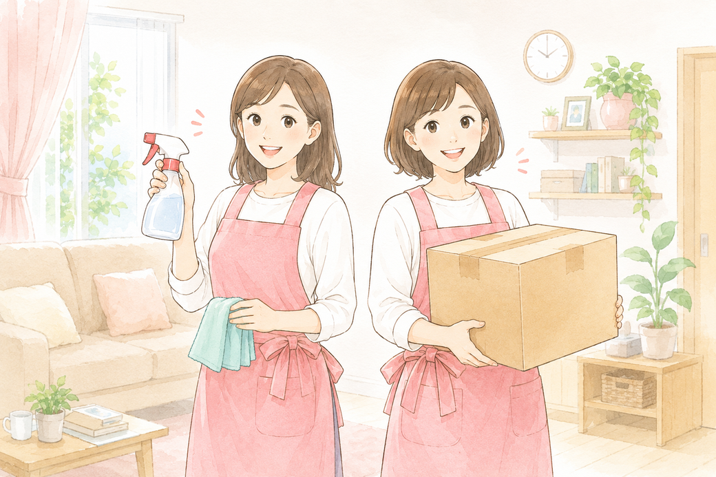 掃除や荷物運びを行う女性スタッフのイメージ